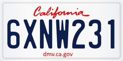 CA license plate 6XNW231