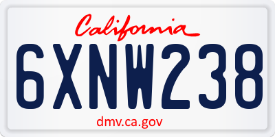 CA license plate 6XNW238