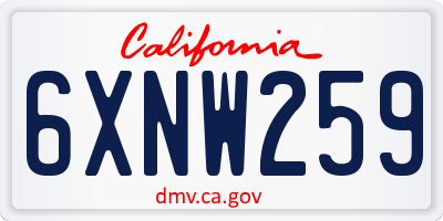CA license plate 6XNW259