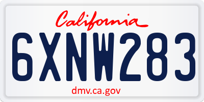 CA license plate 6XNW283