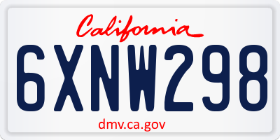 CA license plate 6XNW298