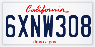 CA license plate 6XNW308