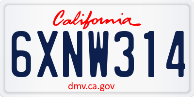 CA license plate 6XNW314