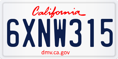 CA license plate 6XNW315