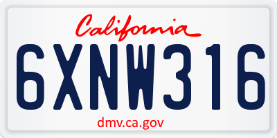 CA license plate 6XNW316