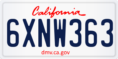 CA license plate 6XNW363