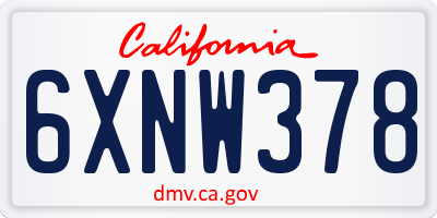 CA license plate 6XNW378