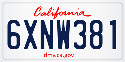 CA license plate 6XNW381