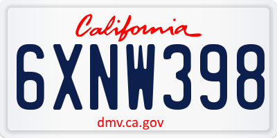 CA license plate 6XNW398