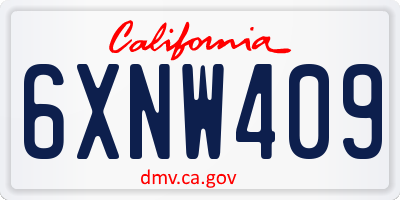 CA license plate 6XNW409