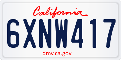 CA license plate 6XNW417