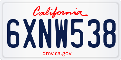CA license plate 6XNW538