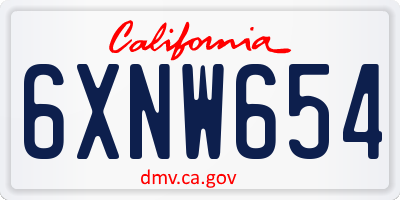 CA license plate 6XNW654
