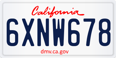 CA license plate 6XNW678