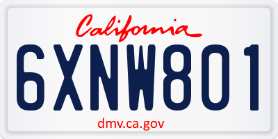CA license plate 6XNW801
