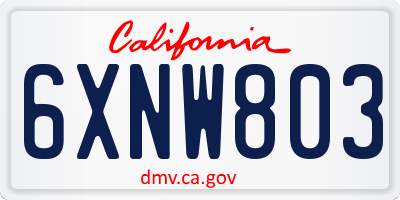 CA license plate 6XNW803