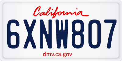 CA license plate 6XNW807