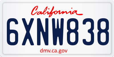 CA license plate 6XNW838