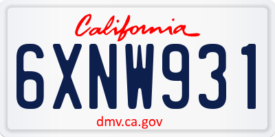 CA license plate 6XNW931