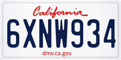 CA license plate 6XNW934