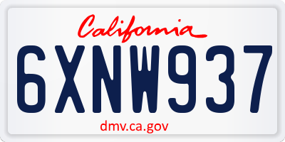 CA license plate 6XNW937