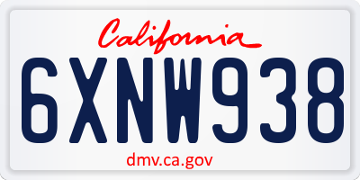 CA license plate 6XNW938