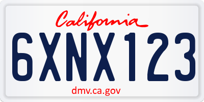 CA license plate 6XNX123