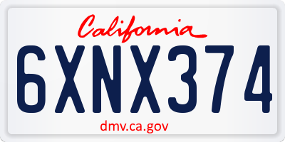 CA license plate 6XNX374