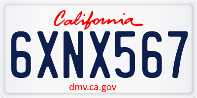 CA license plate 6XNX567