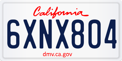 CA license plate 6XNX804