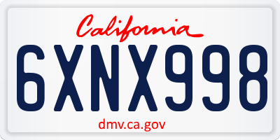 CA license plate 6XNX998