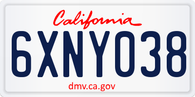 CA license plate 6XNY038