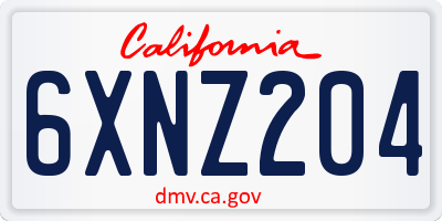 CA license plate 6XNZ204