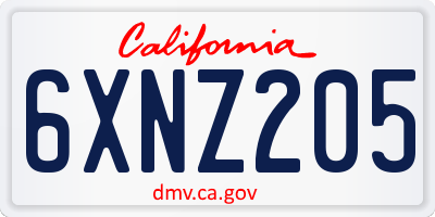 CA license plate 6XNZ205
