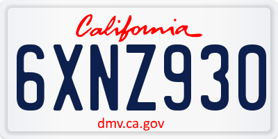 CA license plate 6XNZ930