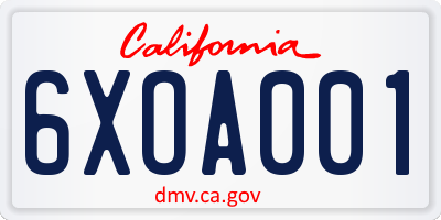CA license plate 6XOA001
