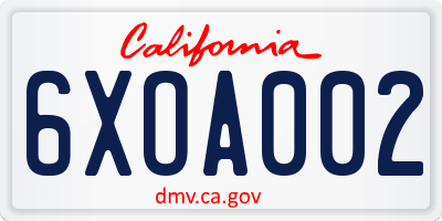 CA license plate 6XOA002
