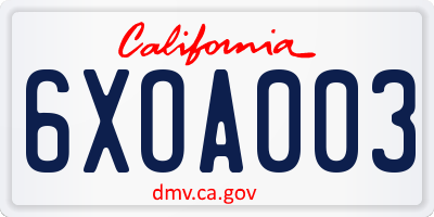 CA license plate 6XOA003