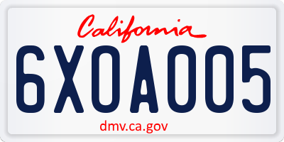 CA license plate 6XOA005