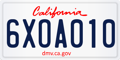 CA license plate 6XOA010