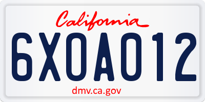 CA license plate 6XOA012