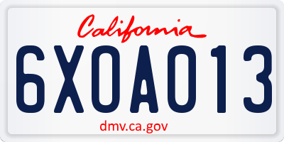 CA license plate 6XOA013