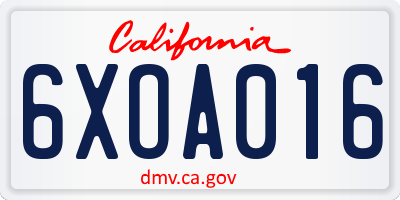 CA license plate 6XOA016
