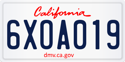 CA license plate 6XOA019
