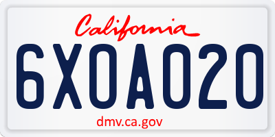 CA license plate 6XOA020