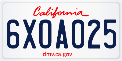 CA license plate 6XOA025