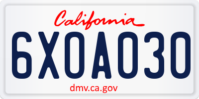 CA license plate 6XOA030