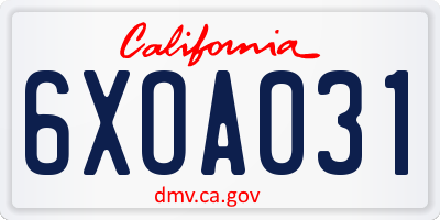 CA license plate 6XOA031