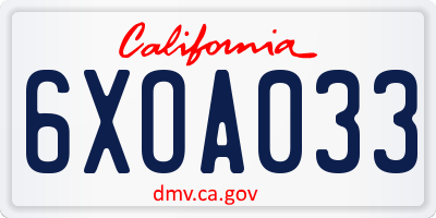 CA license plate 6XOA033