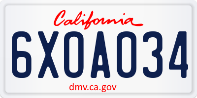 CA license plate 6XOA034